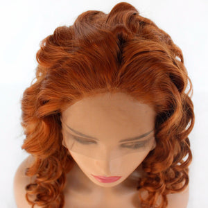 14“ Light Auburn Curly Lace Front Wig 584