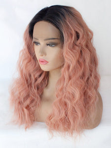 Rooted Sweet Pink Wavy Lace Front Wig 003