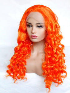26" Hot Orange Curly Lace Front Wig 484