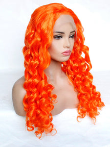26" Hot Orange Curly Lace Front Wig 484