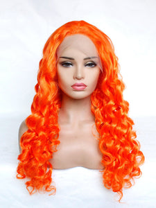 26" Hot Orange Curly Lace Front Wig 484