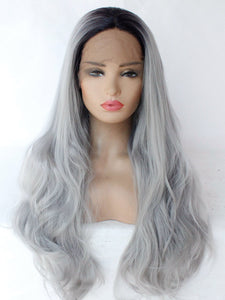 Rooted Gray Wavy Lace Front Wig 598