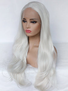 26" 60# Silver White Natural Wave Lace Front Wig 482