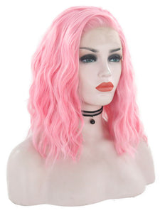 Cherry Blossom Pink Short Wavy Lace Front Wig 060