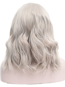 Icy Blonde Light Grey Bob Wavy Lace Front Wig 001