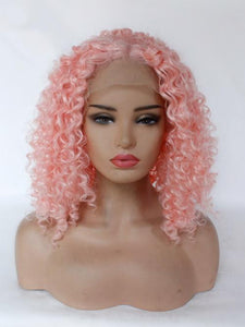 22" Sweet Pink Curly Lace Front Wig 416