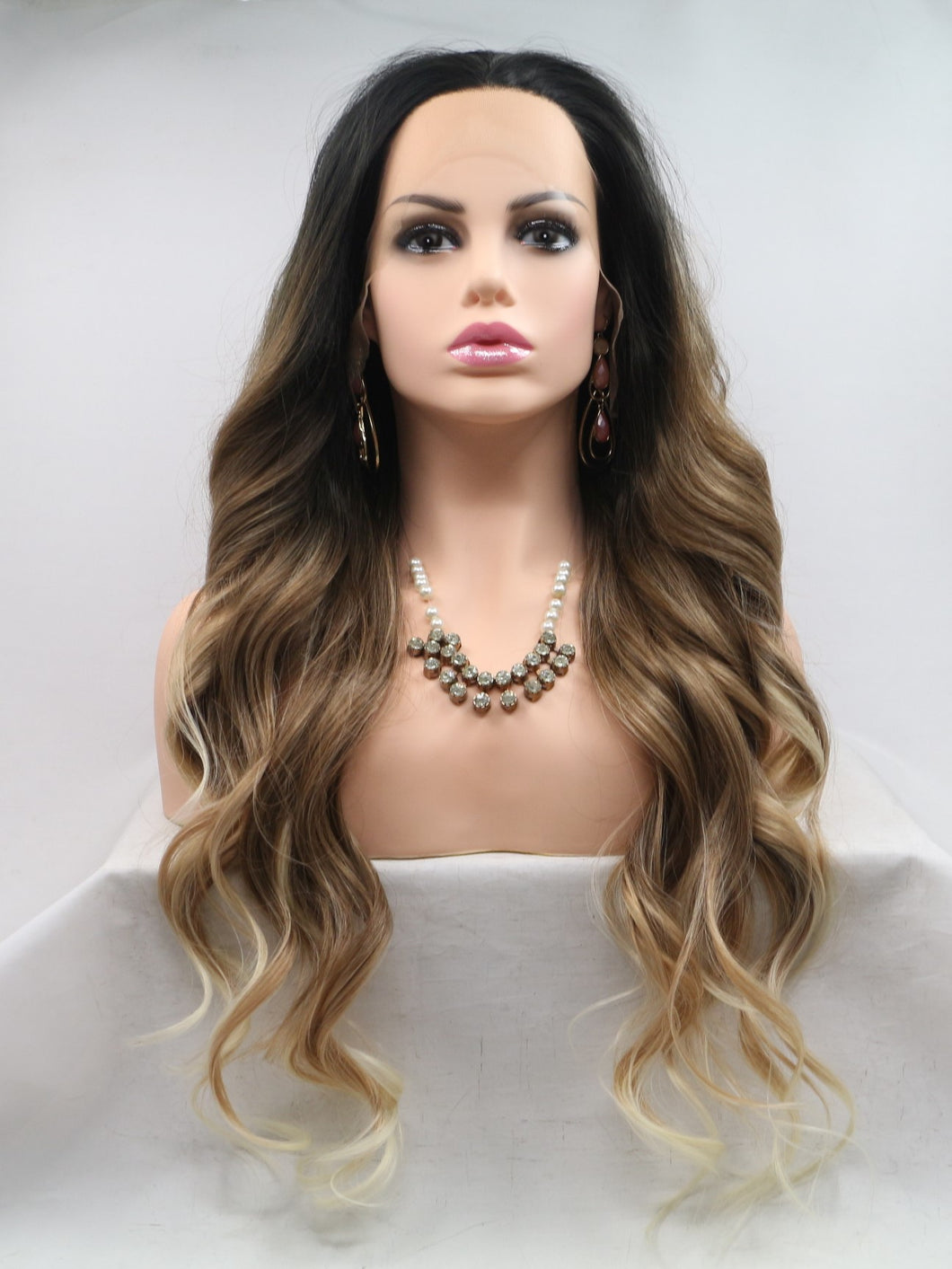 Rooted Ombre Brown Wavy Lace Front Wig 381