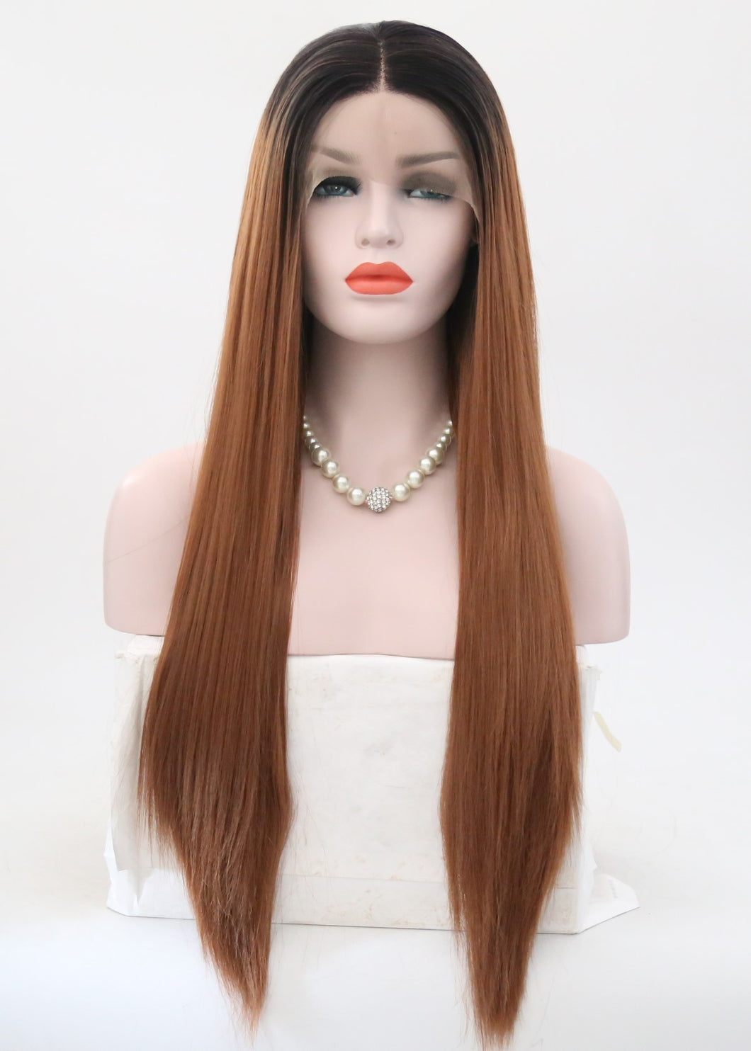Black Root Medium Auburn Lace Front Wig 063