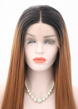 Load image into Gallery viewer, Black Root Medium Auburn Lace Front Wig 063