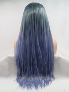 Rooted Gradient Ombre Blue Lace Front Wig 371