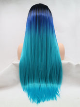 Load image into Gallery viewer, Rooted Gradient Blue Lace Front Wig 374