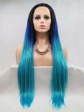 Load image into Gallery viewer, Rooted Gradient Blue Lace Front Wig 374