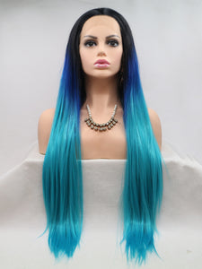 Rooted Gradient Blue Lace Front Wig 374