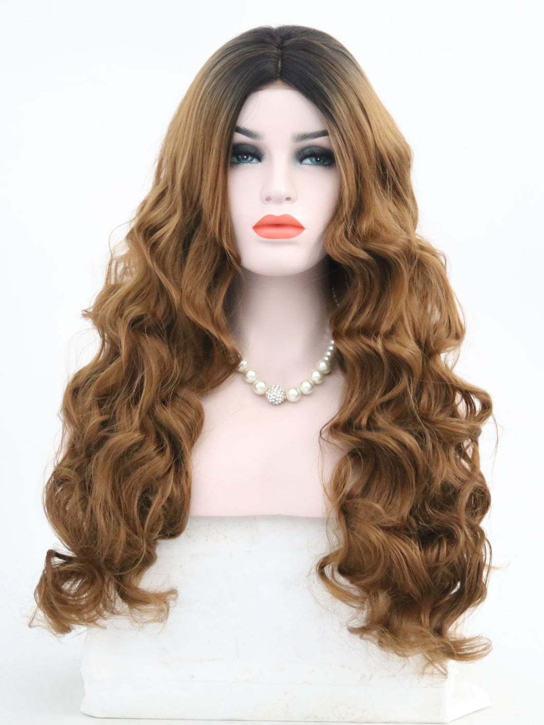 Rooted Chestnut Brown Wavy Lace Front Wig 131
