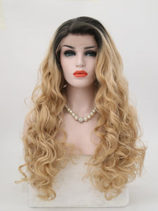Rooted Golden Blonde Wavy Lace Front Wig 127