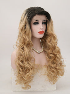 Rooted Golden Blonde Wavy Lace Front Wig 127