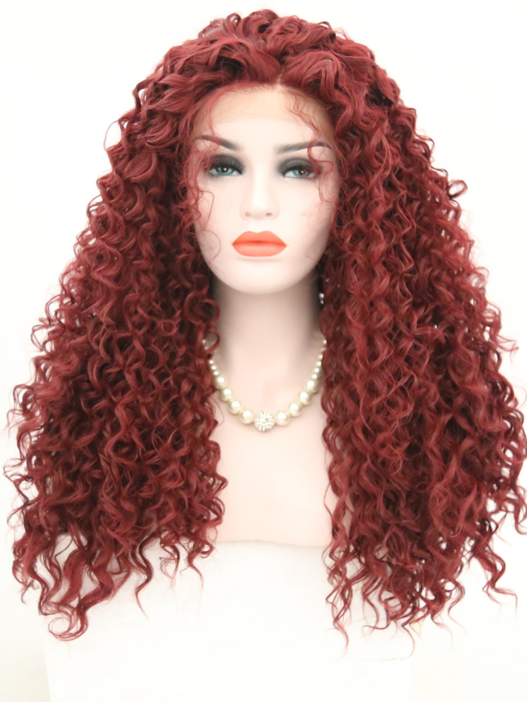 Wine Red Curly Lace Front Wig 122