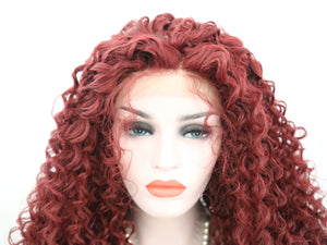 Wine Red Curly Lace Front Wig 122