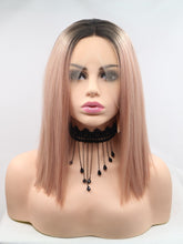 Load image into Gallery viewer, Rooted Rose Gold Blonde Bob Lace Front Wig 336