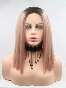 Rooted Rose Gold Blonde Bob Lace Front Wig 336