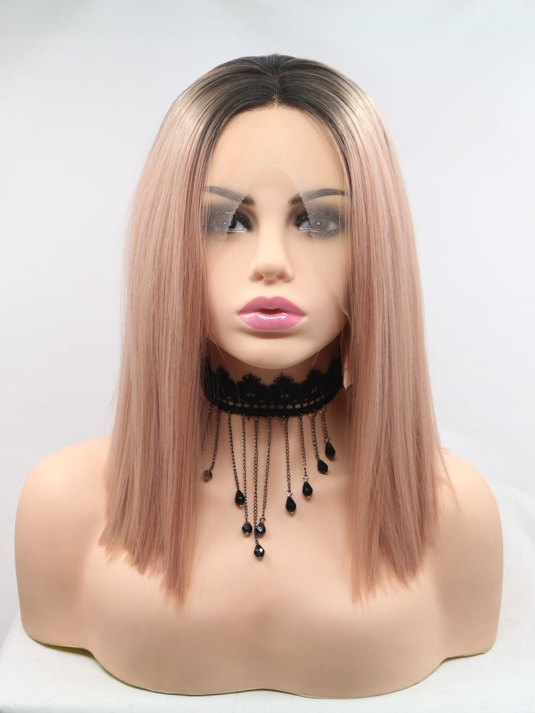 Rooted Rose Gold Blonde Bob Lace Front Wig 336