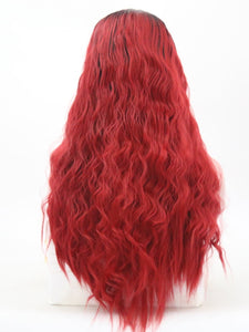 Black Root Wine Red Wavy Lace Front Wig 070