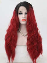 Load image into Gallery viewer, Black Root Wine Red Wavy Lace Front Wig 070