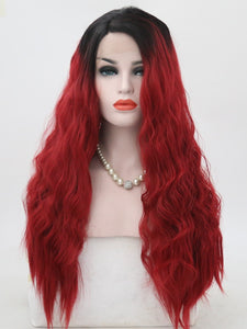 Black Root Wine Red Wavy Lace Front Wig 070