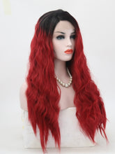 Load image into Gallery viewer, Black Root Wine Red Wavy Lace Front Wig 070