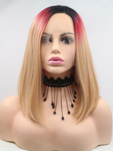 Rooted Red To Blonde Bob Lace Front Wig 373