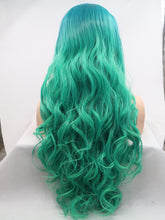 Load image into Gallery viewer, Gradient Green Wavy Lace Front Wig 341