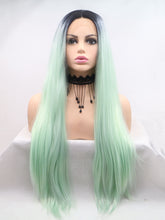 Load image into Gallery viewer, 26&quot; Rooted Mint Green Lace Front Wig 342