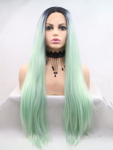 26" Rooted Mint Green Lace Front Wig 342