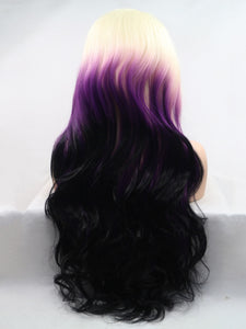 Blonde to Purple to Black Wavy Lace Front Wig 375