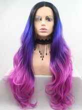Load image into Gallery viewer, Black Root Smog Blue To Purple Wavy Lace Front Wig 143