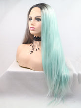 Load image into Gallery viewer, Rooted Half Grey Half Blue Lace Front Wig 140