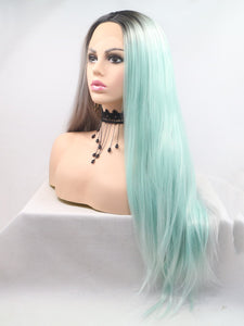 Rooted Half Grey Half Blue Lace Front Wig 140
