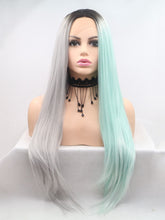 Load image into Gallery viewer, Rooted Half Grey Half Blue Lace Front Wig 140