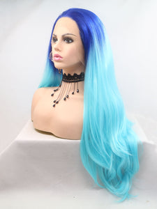 26" Gradient Sea Blue Lace Front Wig 141