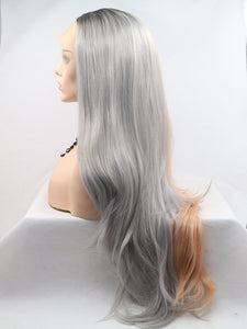 Half Orange Half Grey Lace Front Wig 144