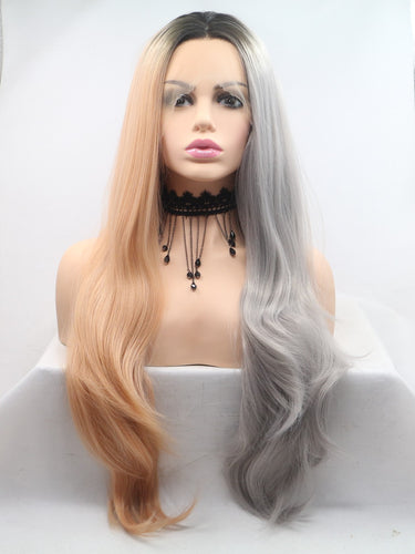 Half Orange Half Grey Lace Front Wig 144