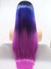 Load image into Gallery viewer, Black Root Smog Blue To Purple Lace Front Wig 147