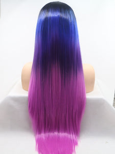 Black Root Smog Blue To Purple Lace Front Wig 147