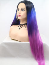 Load image into Gallery viewer, Black Root Smog Blue To Purple Lace Front Wig 147