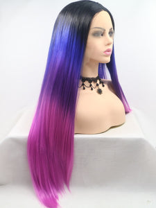Black Root Smog Blue To Purple Lace Front Wig 147