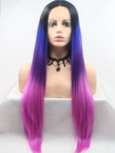 Load image into Gallery viewer, Black Root Smog Blue To Purple Lace Front Wig 147