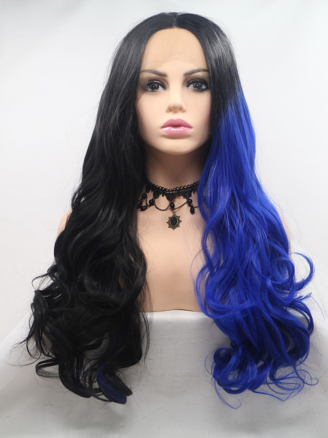 Half Black Half Blue Wavy Lace Front Wig 148
