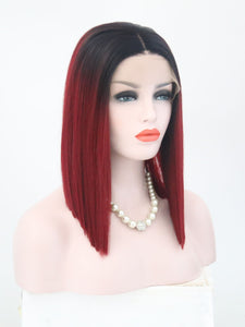 Rooted Wine Red Bob Lace Front Wig 112