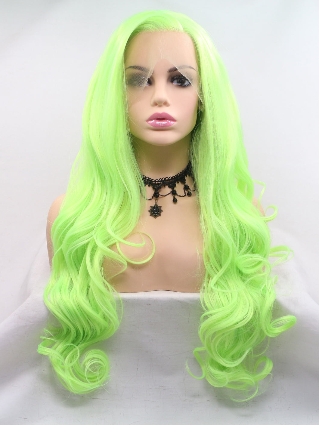 26“ Light Spring Green Wavy Lace Front Wig 537