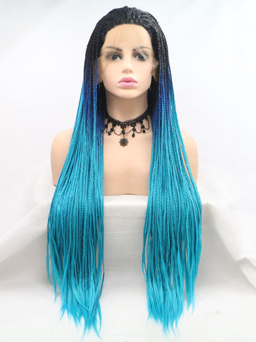 Rooted Gradient Blue Braided Lace Front Wig